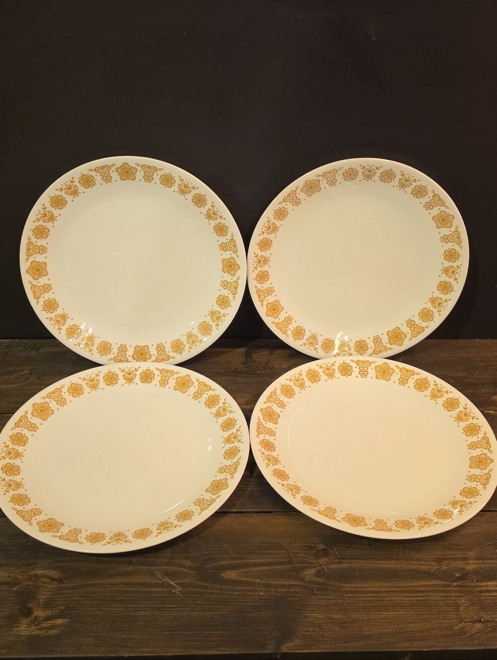 Vintage Corelle Butterfly Gold Dinner Plates 10.25" Set of 4 MCM Retro